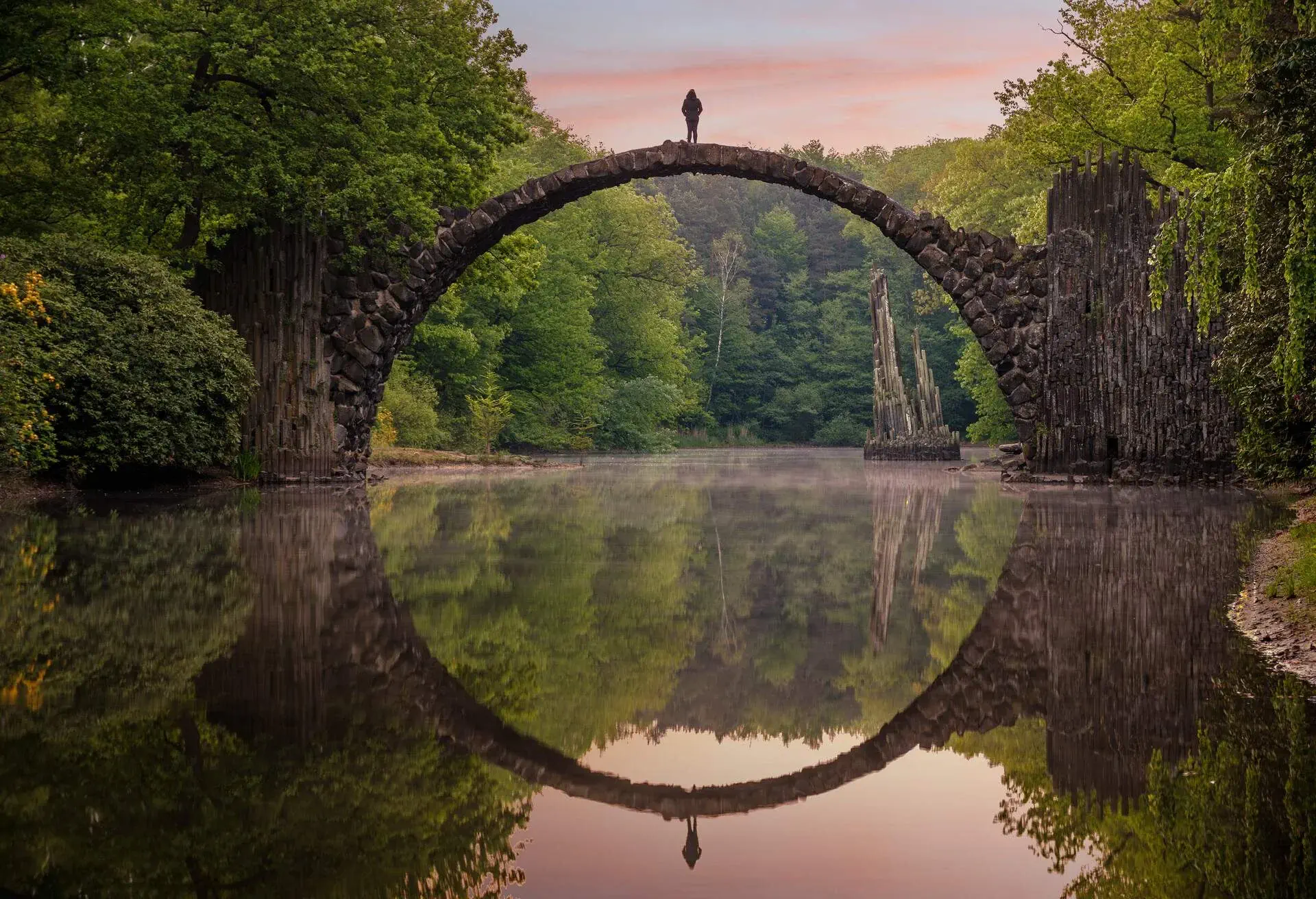 Bridge in rhododendron park in Kromlau, Germany