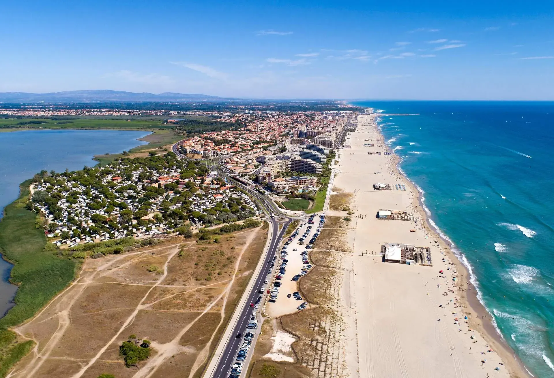 Aerial panorama of Canet en Roussilon in the Pyrenees Orientales