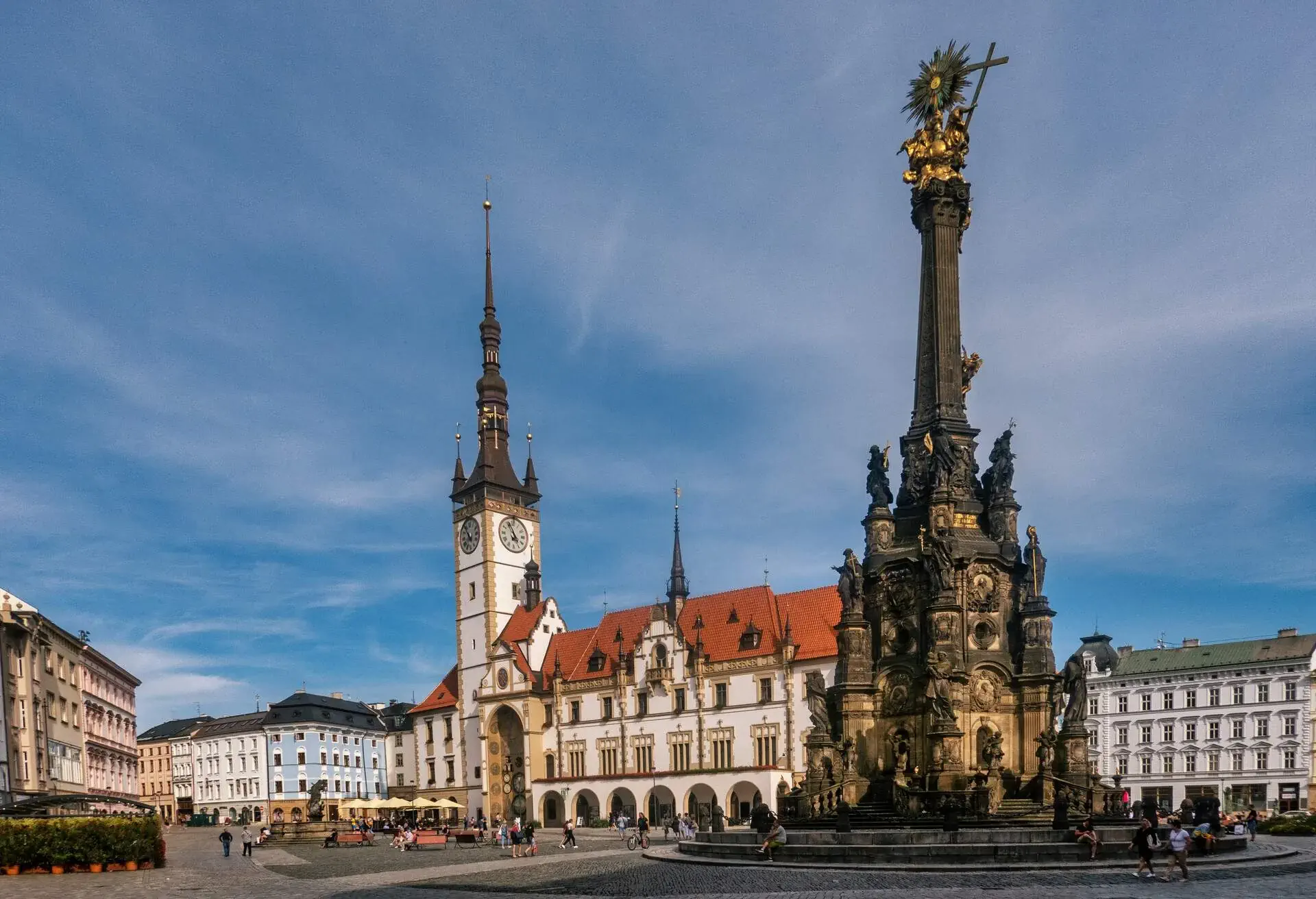 The Holy Trinity Column and town hall at Horni namesti square in Olomouc, Czech Republic.