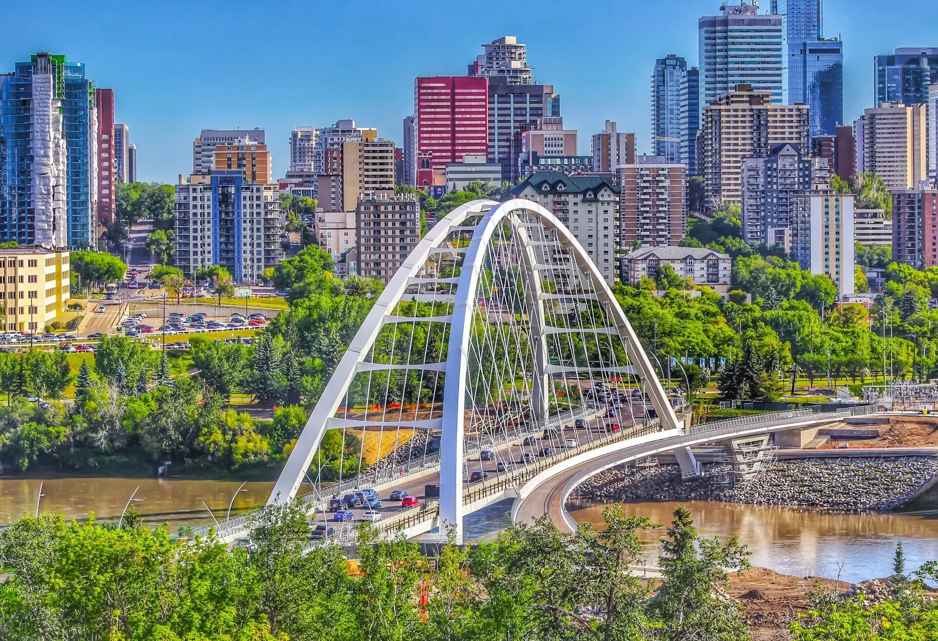 A panoramic view of downtown Edmonton in the summer