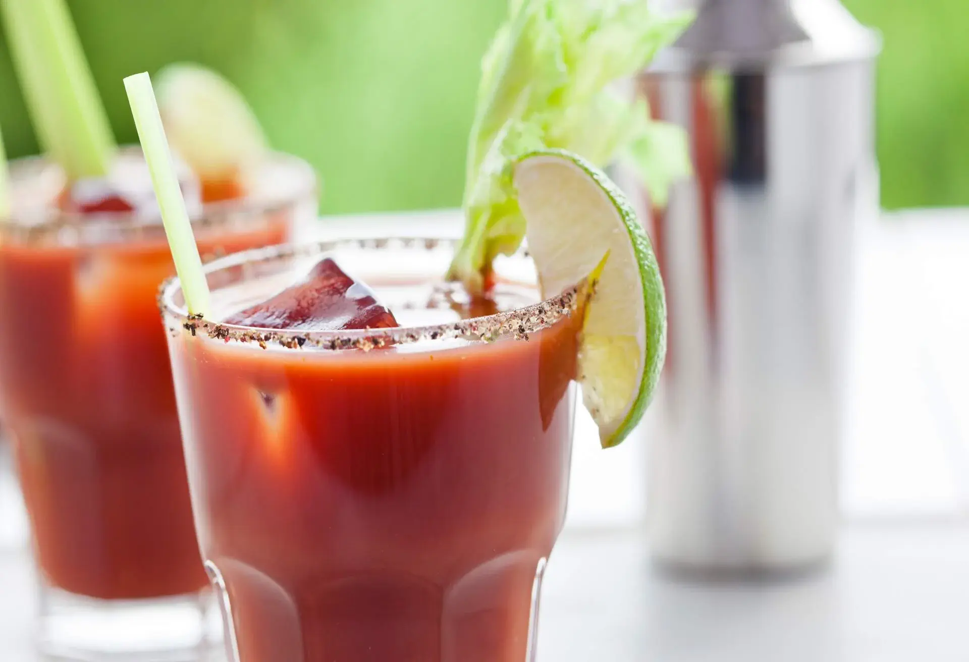 Bloody Mary or Caesar Cocktail with Lime, Celery and ice
