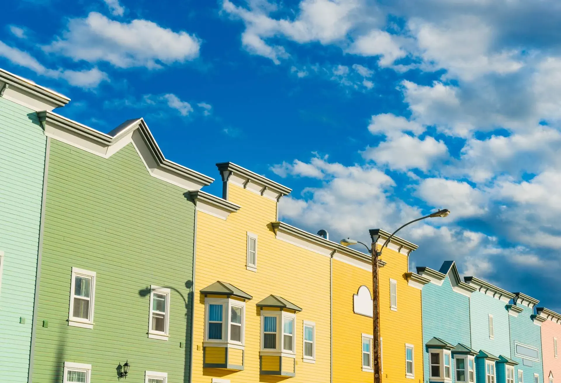 Tipycal colored buildings in Dawson City, Yukon, Canada.